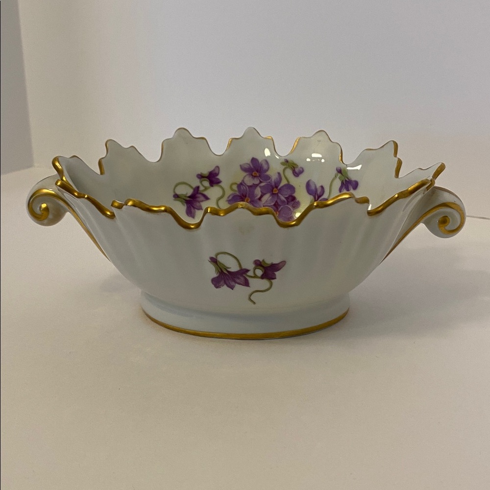 Vintage Limoges France Dish Candy Trinket Porcelain Violets Floral Gold Gilt Rim